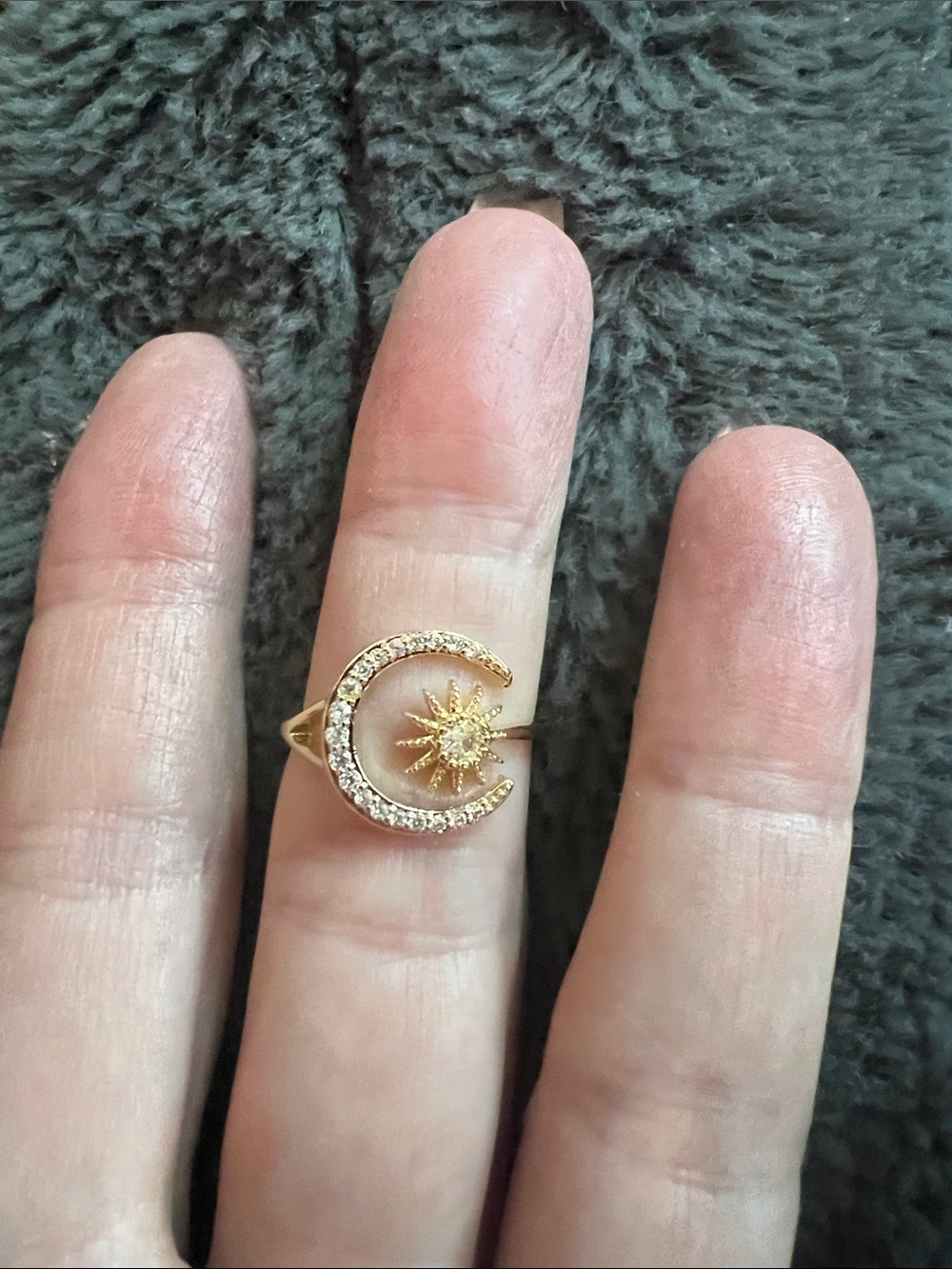 Gold Crescent Moon and Star Ring - Gold Tone Women's Ring - Picture 1 of 3